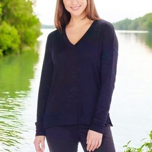 Women’s Pullover Kirkland Sweater V-Neck Side Slits Blue Sweater Long Sleeve Top